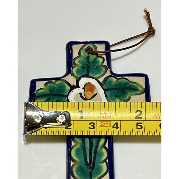 Mexican Pottery Folk Art Lilly Of The Valley Wall Cross Hand Painted 6” - Picture 7 of 8
